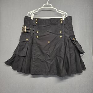 Scottish Highland Utility Kilt Mens Size 42 Black Cotton Cargo Gothic Punk Skirt